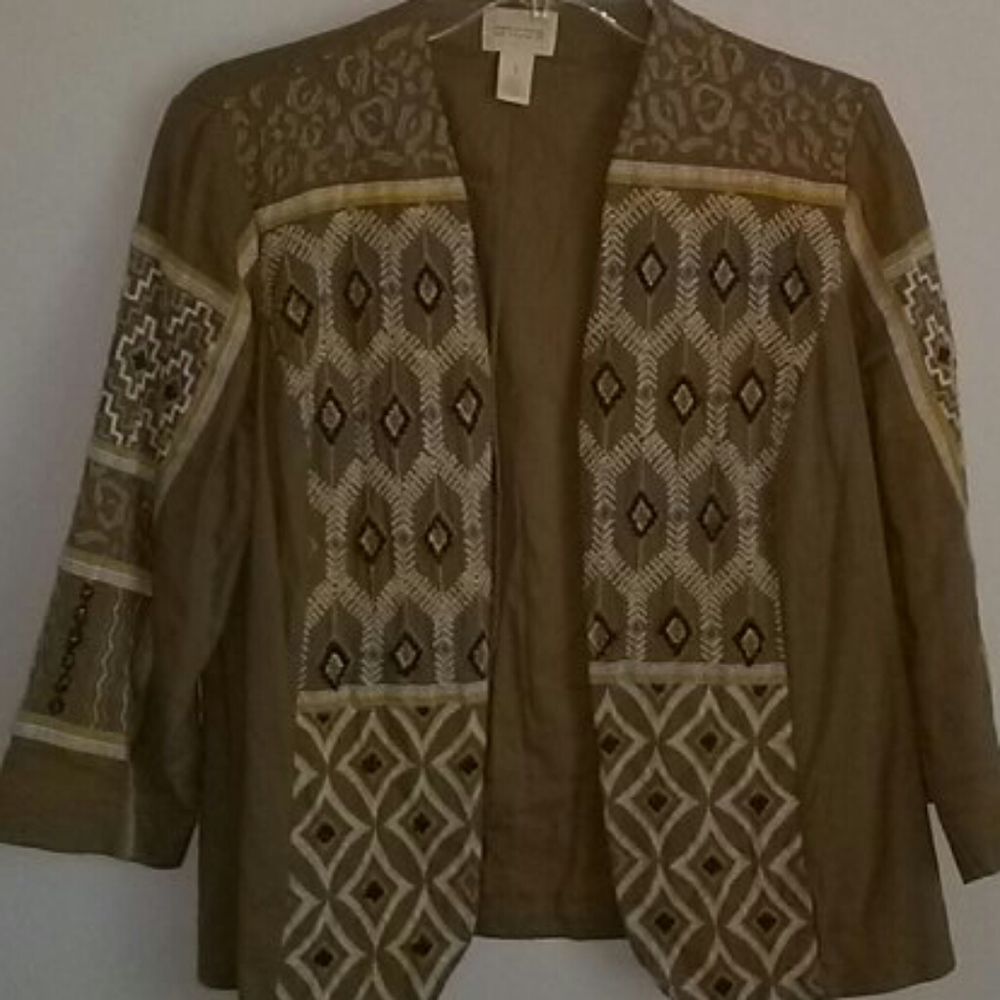 Chico's Linen Blazer with Embroidery and Beading